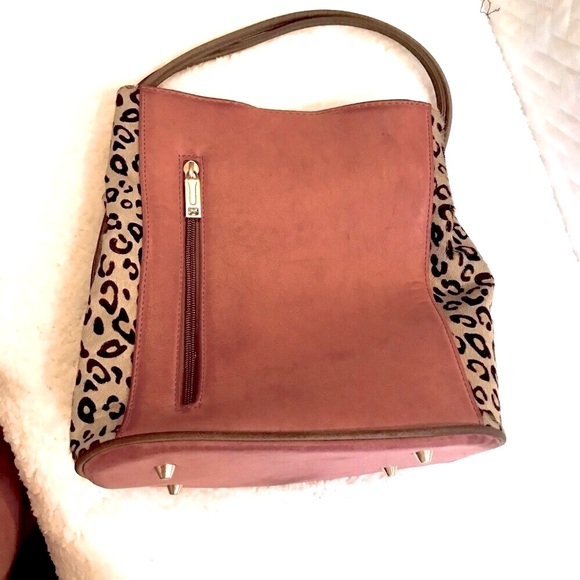 Samoe faux suede mauve and leopard handbag - Picture 1 of 7